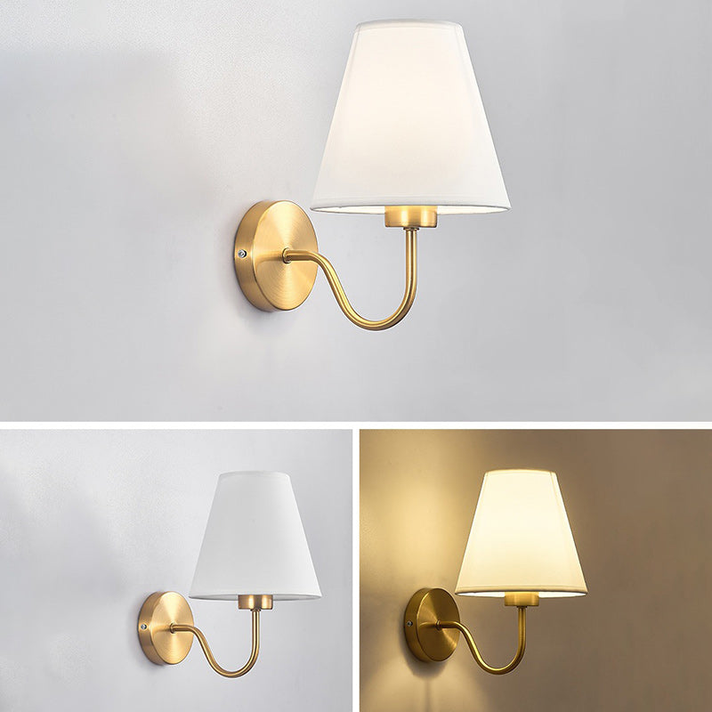 Vivolux | Zeitgenössische nordische runde gebogene Stangen-Eisen-Stoffschirm 1-Licht Wandleuchte Lampe für Wohnzimmer