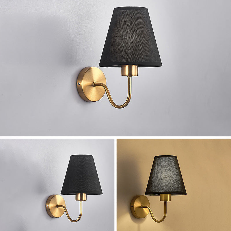 Vivolux | Zeitgenössische nordische runde gebogene Stangen-Eisen-Stoffschirm 1-Licht Wandleuchte Lampe für Wohnzimmer