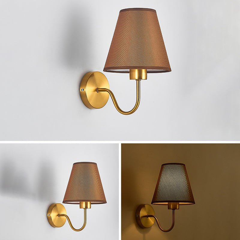 Vivolux | Zeitgenössische nordische runde gebogene Stangen-Eisen-Stoffschirm 1-Licht Wandleuchte Lampe für Wohnzimmer