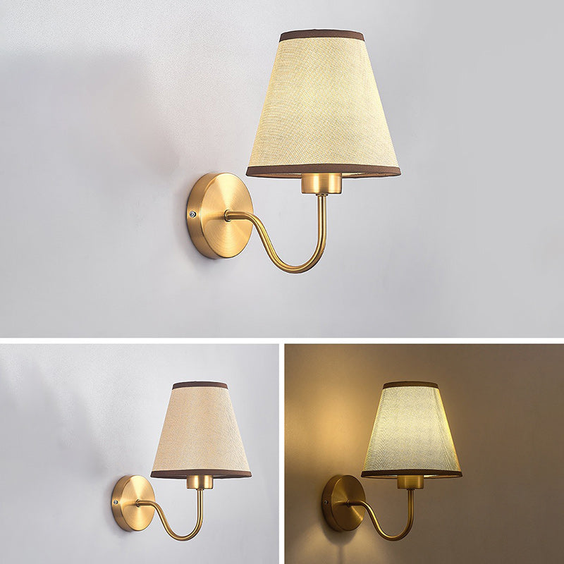 Vivolux | Zeitgenössische nordische runde gebogene Stangen-Eisen-Stoffschirm 1-Licht Wandleuchte Lampe für Wohnzimmer