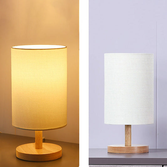 Vivolux | Traditionelle japanische Zylinder Holzstoff 1-Licht Tischlampe für das Wohnzimmer