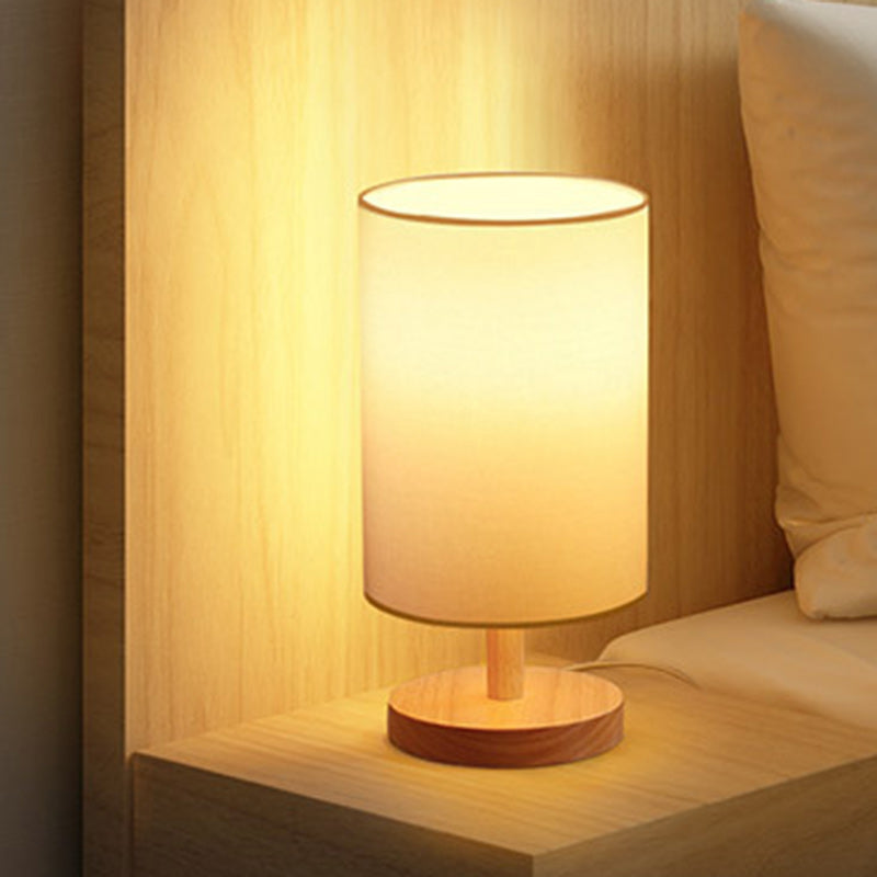 Vivolux | Traditionelle japanische Zylinder Holzstoff 1-Licht Tischlampe für das Wohnzimmer