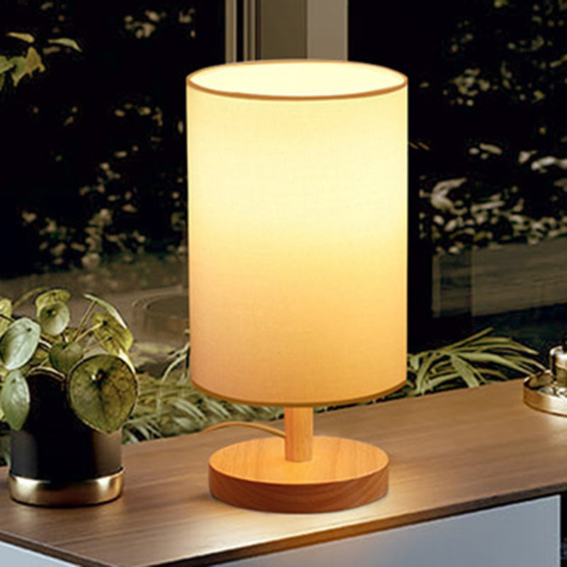 Vivolux | Traditionelle japanische Zylinder Holzstoff 1-Licht Tischlampe für das Wohnzimmer
