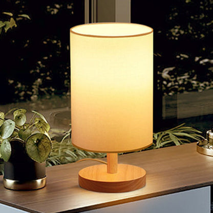 Vivolux | Traditionelle japanische Zylinder Holzstoff 1-Licht Tischlampe für das Wohnzimmer