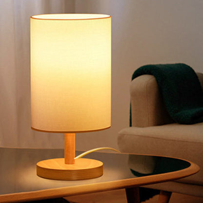 Vivolux | Traditionelle japanische Zylinder Holzstoff 1-Licht Tischlampe für das Wohnzimmer