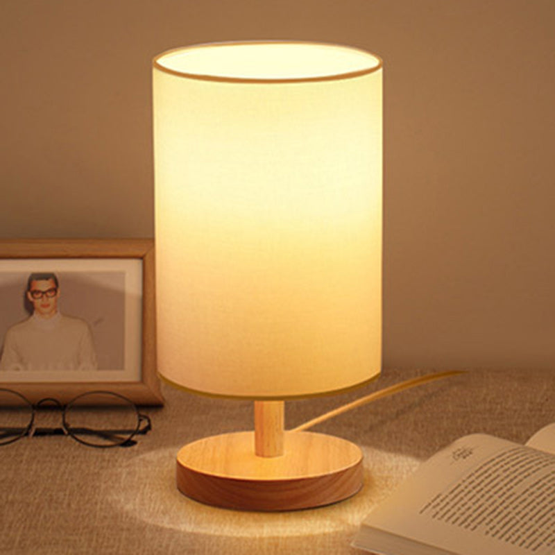 Vivolux | Traditionelle japanische Zylinder Holzstoff 1-Licht Tischlampe für das Wohnzimmer