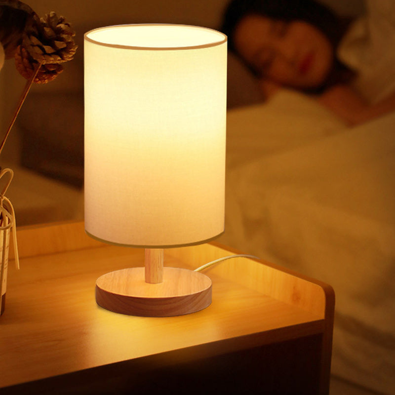 Vivolux | Traditionelle japanische Zylinder Holzstoff 1-Licht Tischlampe für das Wohnzimmer