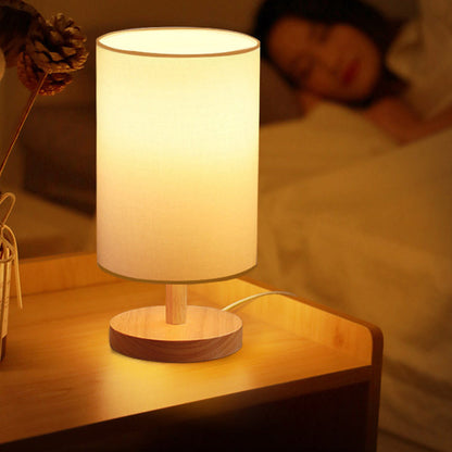 Vivolux | Traditionelle japanische Zylinder Holzstoff 1-Licht Tischlampe für das Wohnzimmer