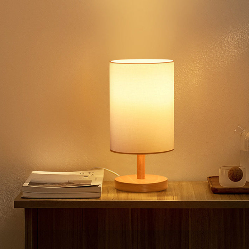 Vivolux | Traditionelle japanische Zylinder Holzstoff 1-Licht Tischlampe für das Wohnzimmer