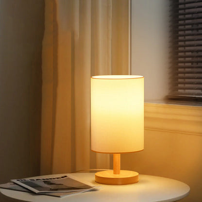 Vivolux | Traditionelle japanische Zylinder Holzstoff 1-Licht Tischlampe für das Wohnzimmer