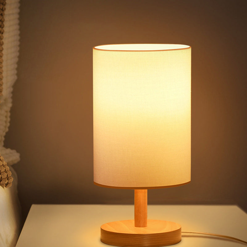 Vivolux | Traditionelle japanische Zylinder Holzstoff 1-Licht Tischlampe für das Wohnzimmer