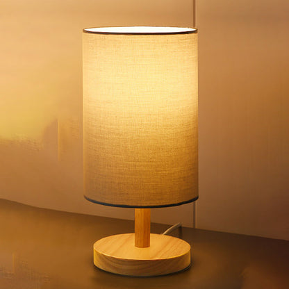 Vivolux | Traditionelle japanische Zylinder Holzstoff 1-Licht Tischlampe für das Wohnzimmer