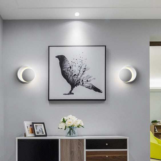 Vivolux | Zeitgenössische nordische Eisenrunde Eclipse drehbare LED Wandleuchte für Nachttisch