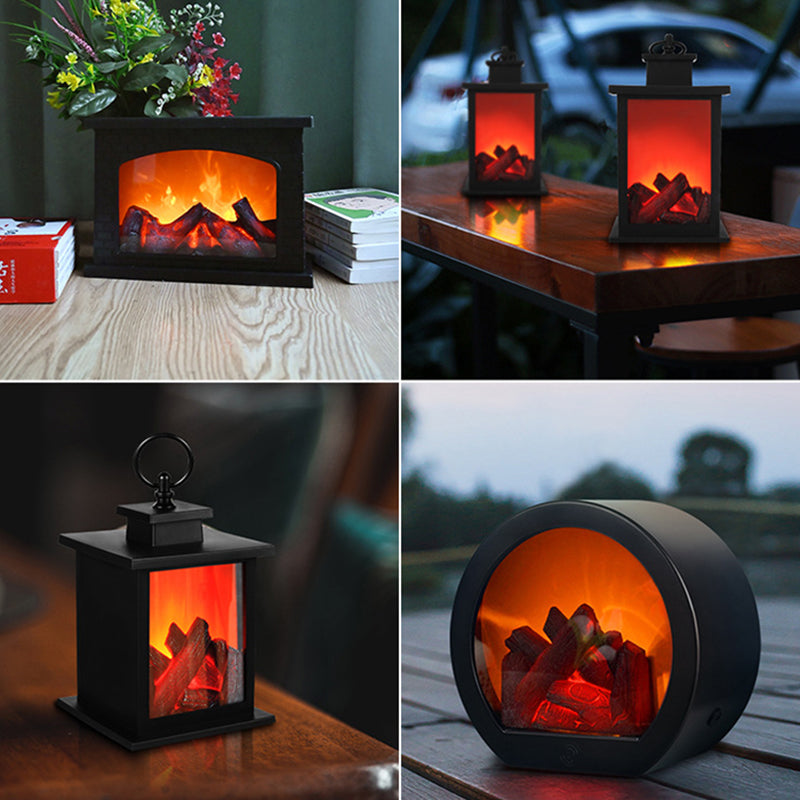 Vivolux | Zeitgenössische Retro ABS Simulierte Flamme Kamin Runde Batterie Rechteckige LED Tischlampe Für Wohnzimmer