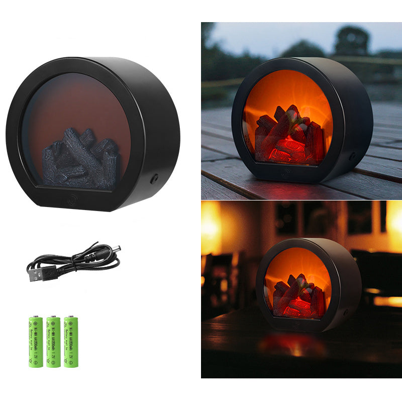 Vivolux | Zeitgenössische Retro ABS Simulierte Flamme Kamin Runde Batterie Rechteckige LED Tischlampe Für Wohnzimmer