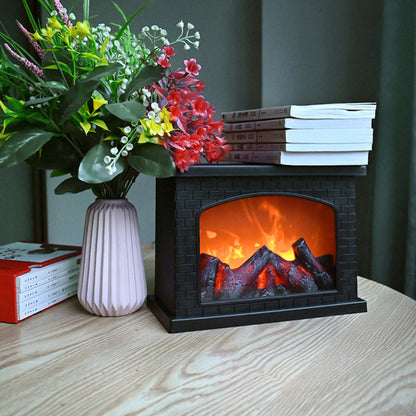 Vivolux | Zeitgenössische Retro ABS Simulierte Flamme Kamin Runde Batterie Rechteckige LED Tischlampe Für Wohnzimmer