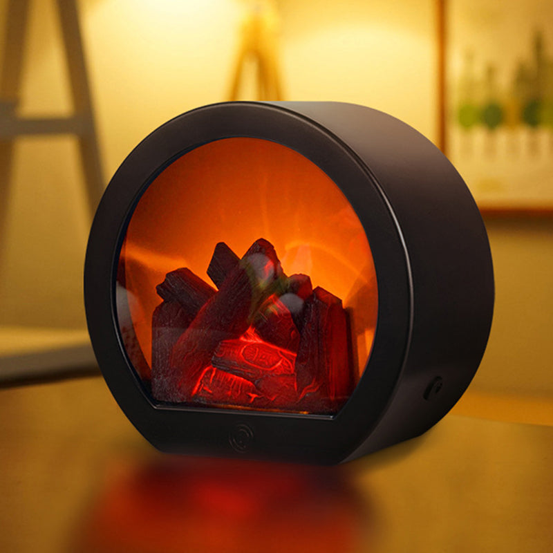 Vivolux | Zeitgenössische Retro ABS Simulierte Flamme Kamin Runde Batterie Rechteckige LED Tischlampe Für Wohnzimmer