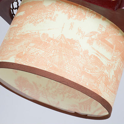 Vivolux | Traditionelle chinesische Holz-PVC-Zylinderlaterne geschnitzter Fisch 1-Licht Pendelleuchte für das Esszimmer