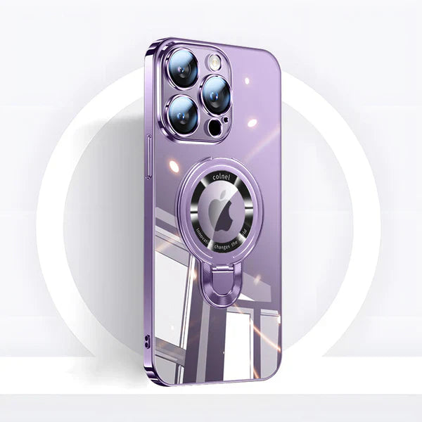 Vivolux | iPhone MagSafe Serie | Transparente elektroplattierte rotierende Ständer-Handyhülle