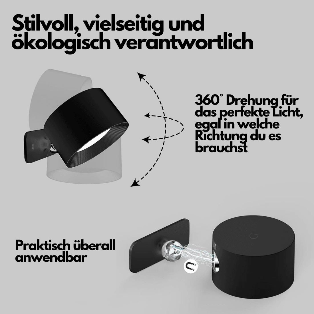 360° kabellose wiederaufladbare Wandleuchte
