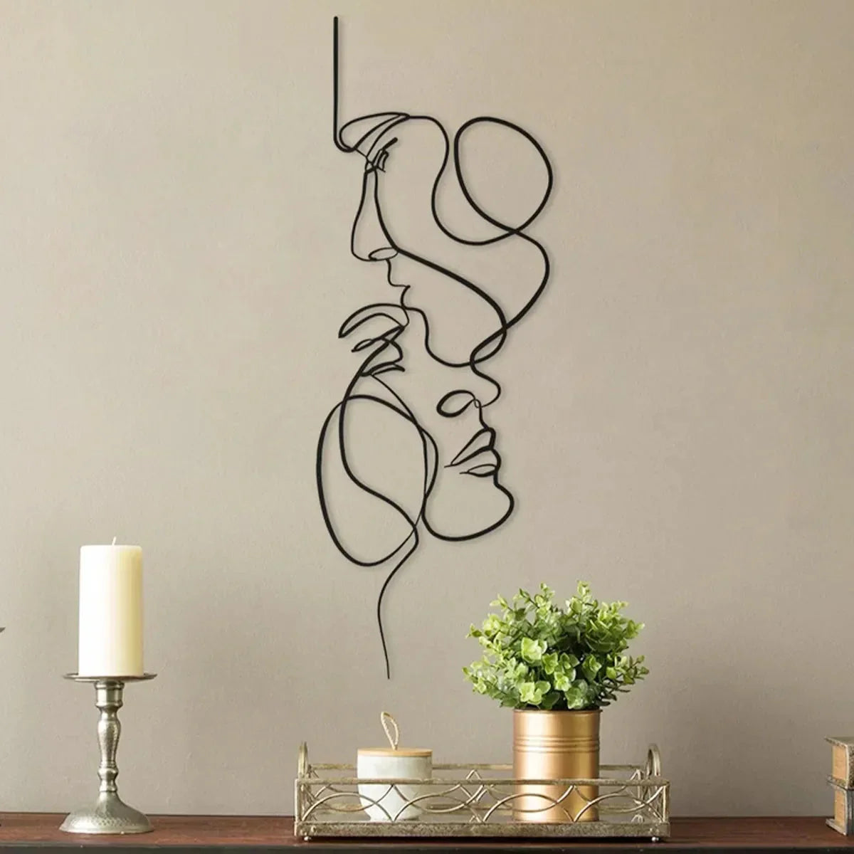 Vivolux | Schwarze Metall Wandkunst Wanddekoration Abstrakte Eisen Wand Skulptur Minimalistische Gesichts Linie Wohnkultur Handwerkskunst