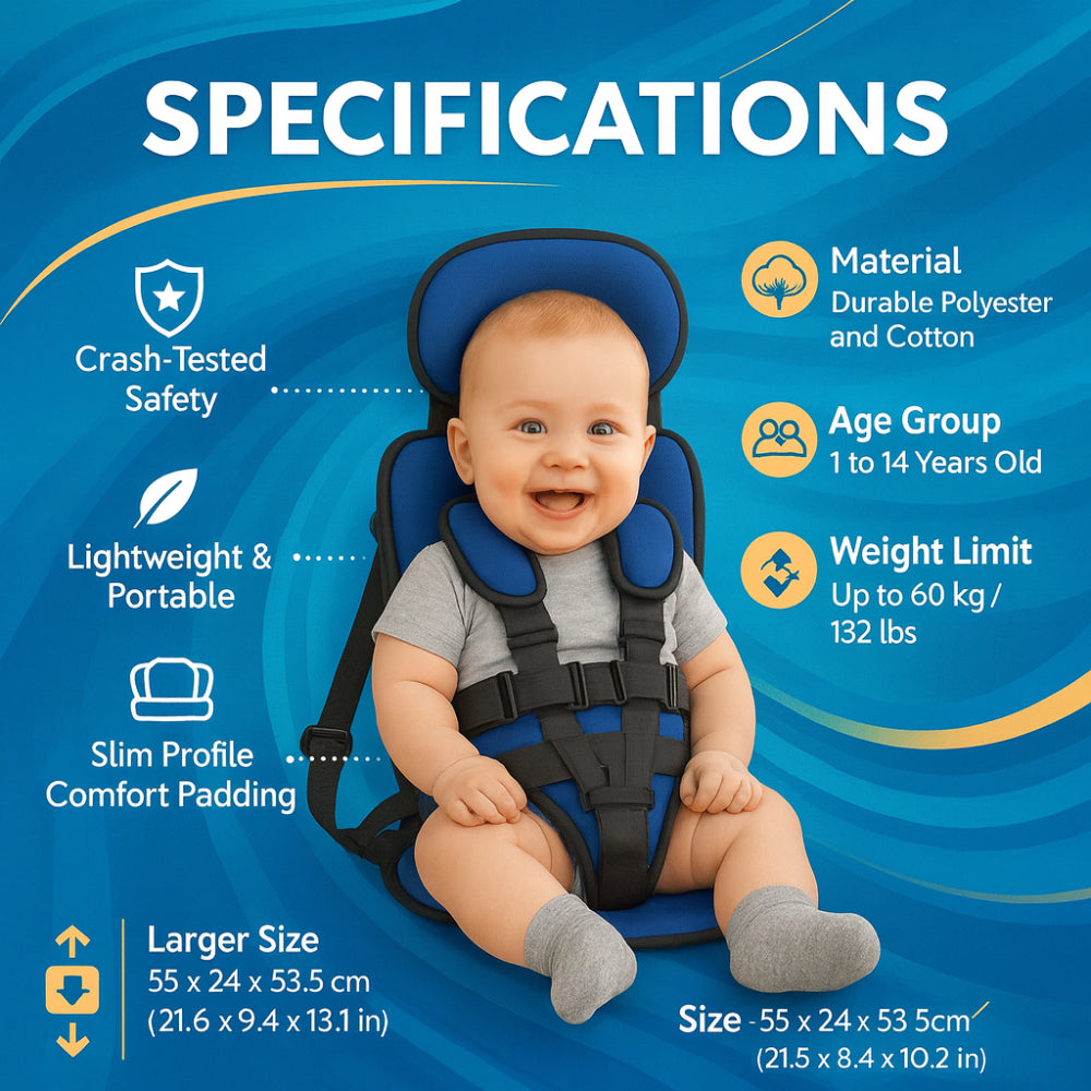 Vivolux | Booster-Sitz Sicherheitsgeschirr Gepolsterter Reise-Autositz Tragbar Slim Kompakt