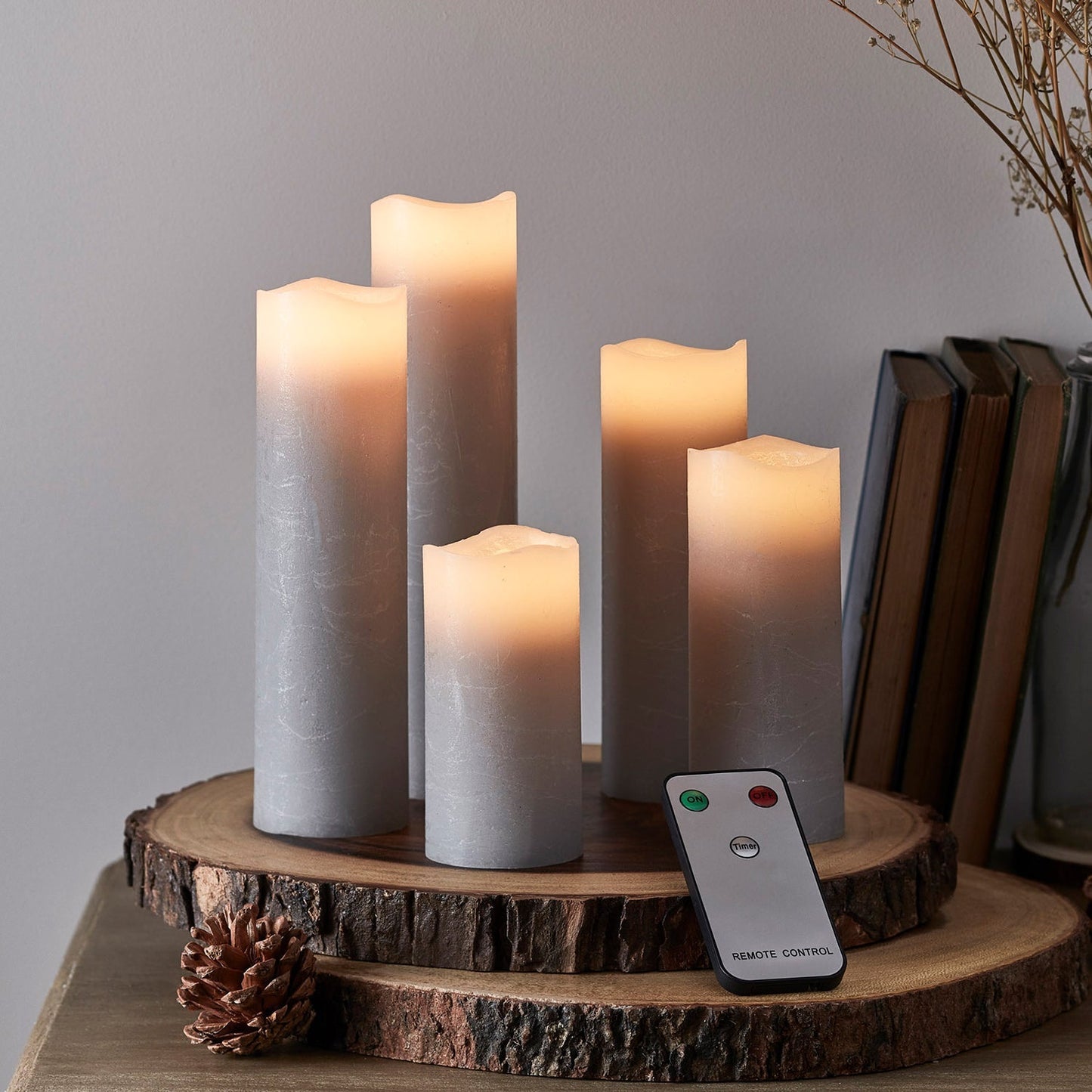 Vivolux | 5er Set Stumpenkerzen grau mit Fernbedienung