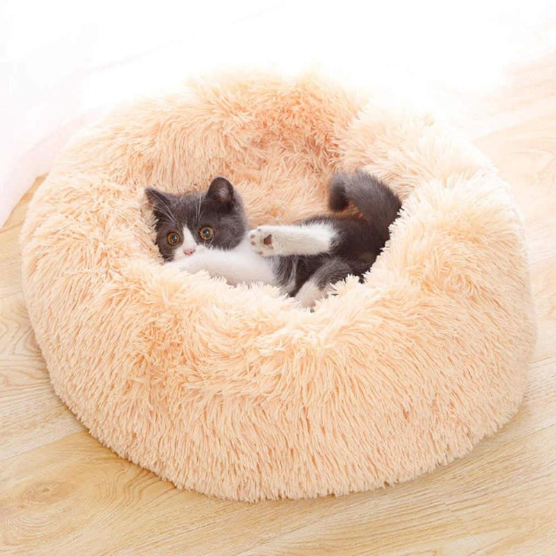 Vivolux | PawNest Beruhigendes Donut-Katzenbett | Rundes Plüsch Nest | Stresslindernd & Gemütlich | Perfekt für Katzen & kleine Hunde