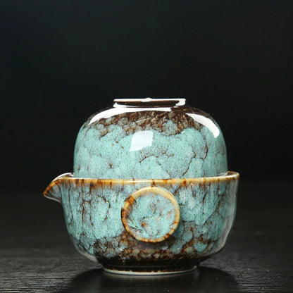 Vivolux | Keramisches Gaiwan-Set kuai ke Teeset Camping Kung Fu Teeset 1 Teekanne 1 Tasse Reise-Teekanne Kaffeetasse Wasserbecher Bürokessel Trinkgeschirr