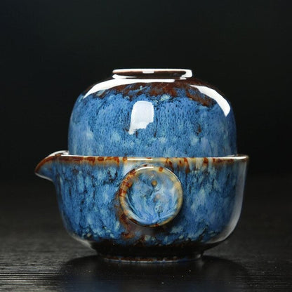 Vivolux | Keramisches Gaiwan-Set kuai ke Teeset Camping Kung Fu Teeset 1 Teekanne 1 Tasse Reise-Teekanne Kaffeetasse Wasserbecher Bürokessel Trinkgeschirr