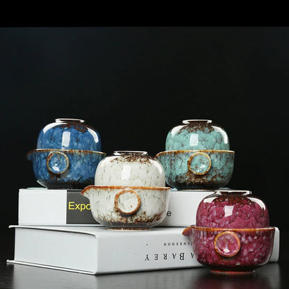 Vivolux | Keramisches Gaiwan-Set kuai ke Teeset Camping Kung Fu Teeset 1 Teekanne 1 Tasse Reise-Teekanne Kaffeetasse Wasserbecher Bürokessel Trinkgeschirr