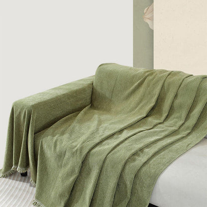 Vivolux | Chenille Decke Fischgrat Quaste Couchbezug