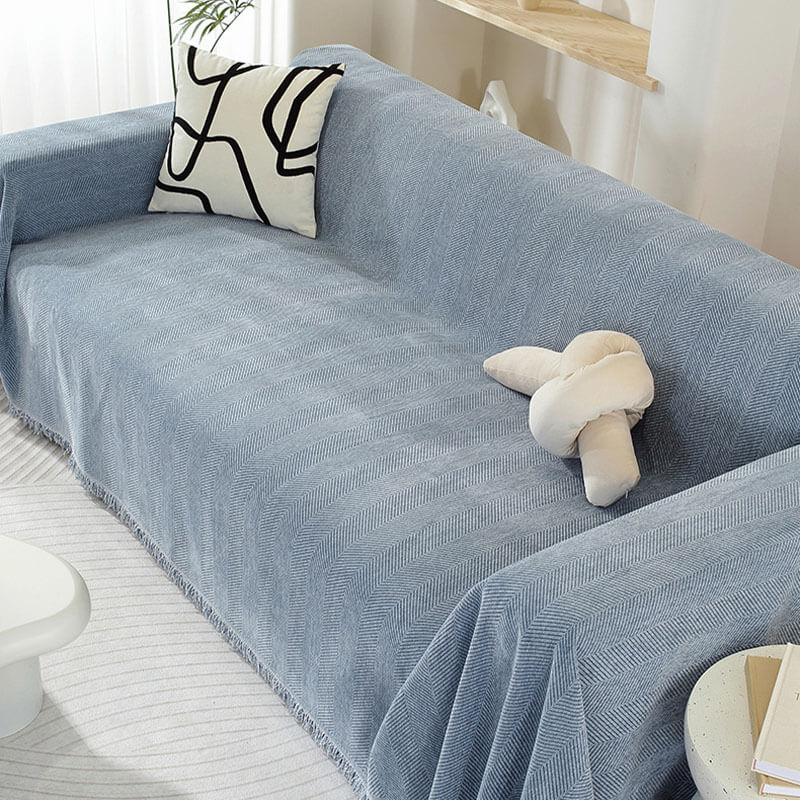 Vivolux | Chenille Decke Fischgrat Quaste Couchbezug