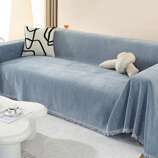 Vivolux | Chenille Decke Fischgrat Quaste Couchbezug