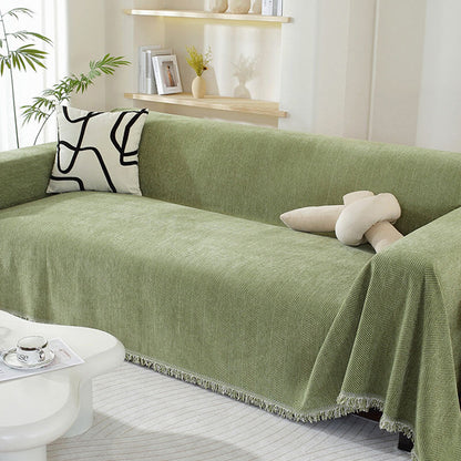 Vivolux | Chenille Decke Fischgrat Quaste Couchbezug