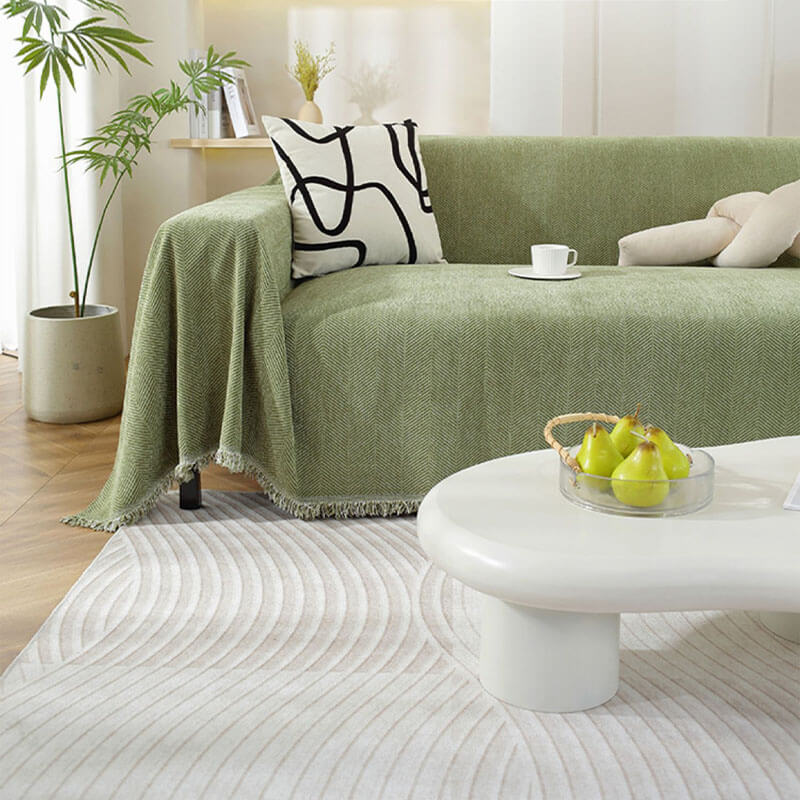 Vivolux | Chenille Decke Fischgrat Quaste Couchbezug