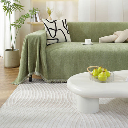 Vivolux | Chenille Decke Fischgrat Quaste Couchbezug