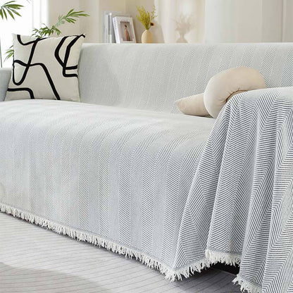 Vivolux | Chenille Decke Fischgrat Quaste Couchbezug