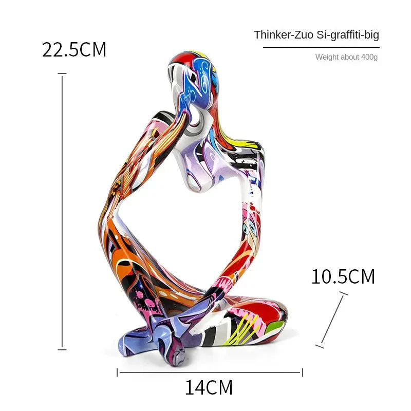 Vivolux | Bunte Graffiti Abstracte Harz Handgemachte Kunstwerke Skulptur Denker Figurine Statue Heimdekoration Innenraum Büro Schreibtisch Ornamente