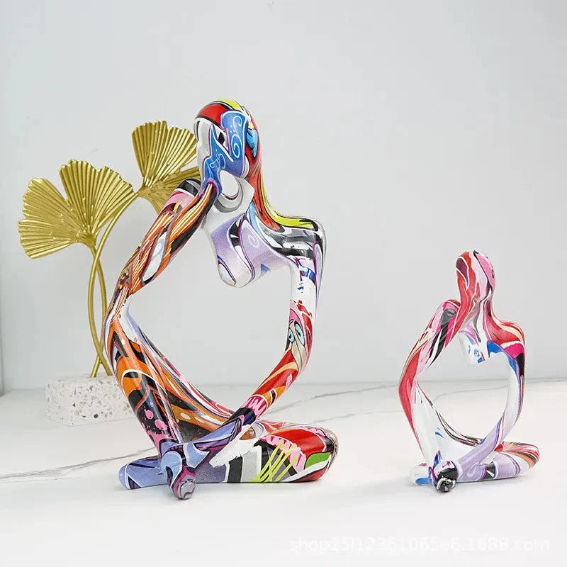 Vivolux | Bunte Graffiti Abstracte Harz Handgemachte Kunstwerke Skulptur Denker Figurine Statue Heimdekoration Innenraum Büro Schreibtisch Ornamente