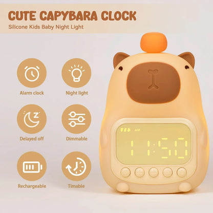 Vivolux | Capybara Uhr Lampe - Wiederaufladbare Digitaler Wecker mit Nachtlicht & Touch Snooze
