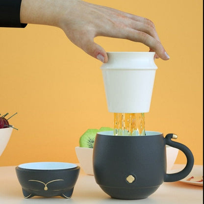 Vivolux | Süße Katzen-Teetasse aus Keramik mit Sieb