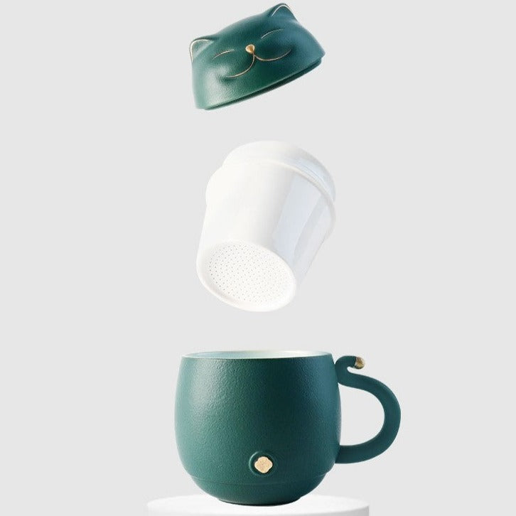 Vivolux | Süße Katzen-Teetasse aus Keramik mit Sieb