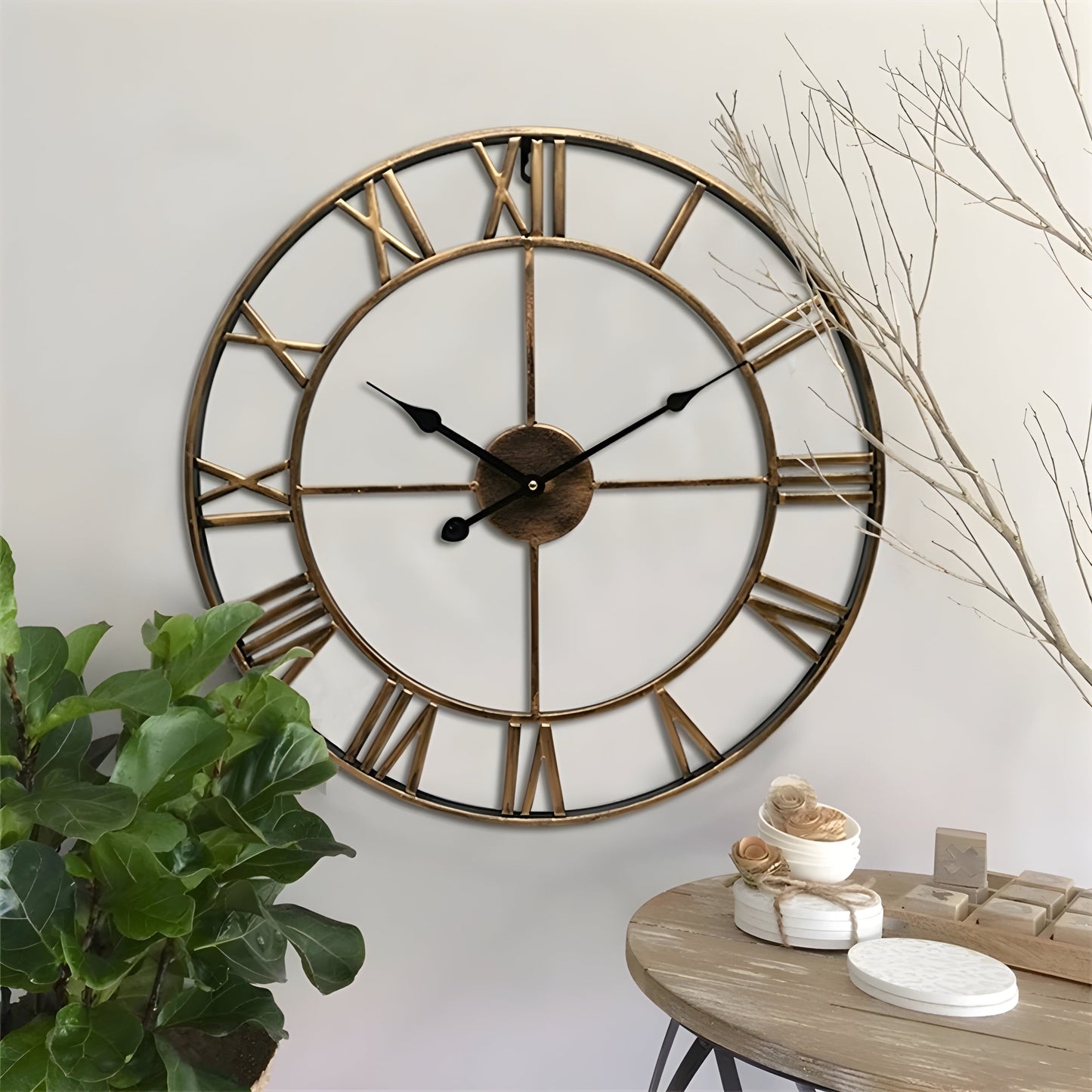 Vivolux | Römische Ziffern Eisen Kunst Wand Uhr