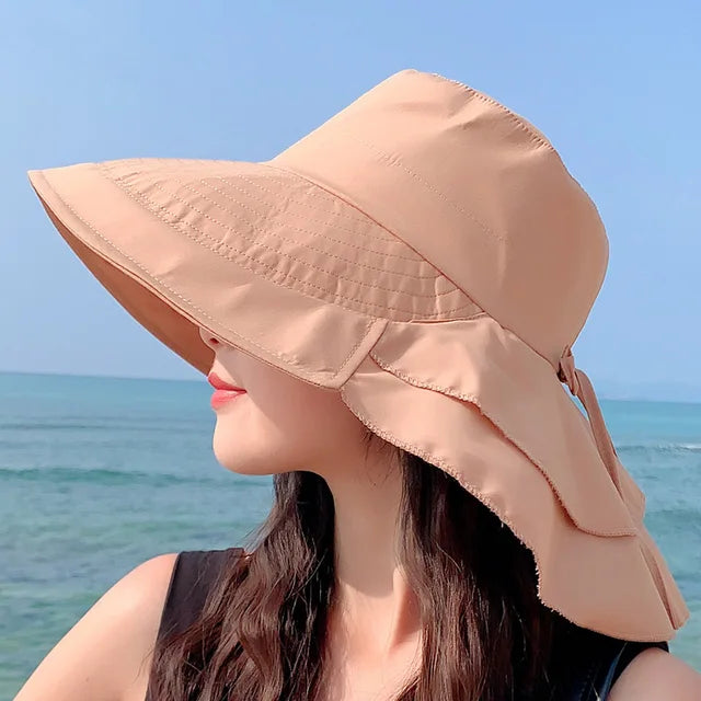 Vivolux | SUNNY | Damen Sonnenhut für die Sonne | Breite Krempe UV Nackenschutz | Solar Strandhut Frau