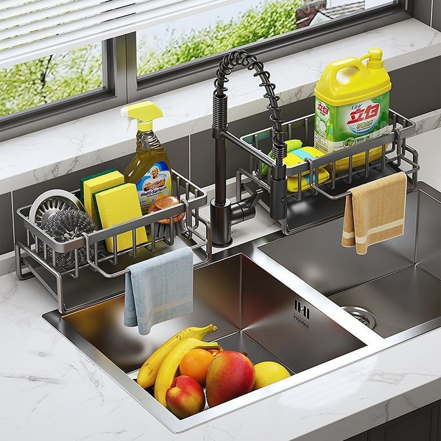 Rostfreier Edelstahl Spülen Organizer Regal - Küchen-Schwamm, Seife, Geschirrtuch Halter Regal Korb