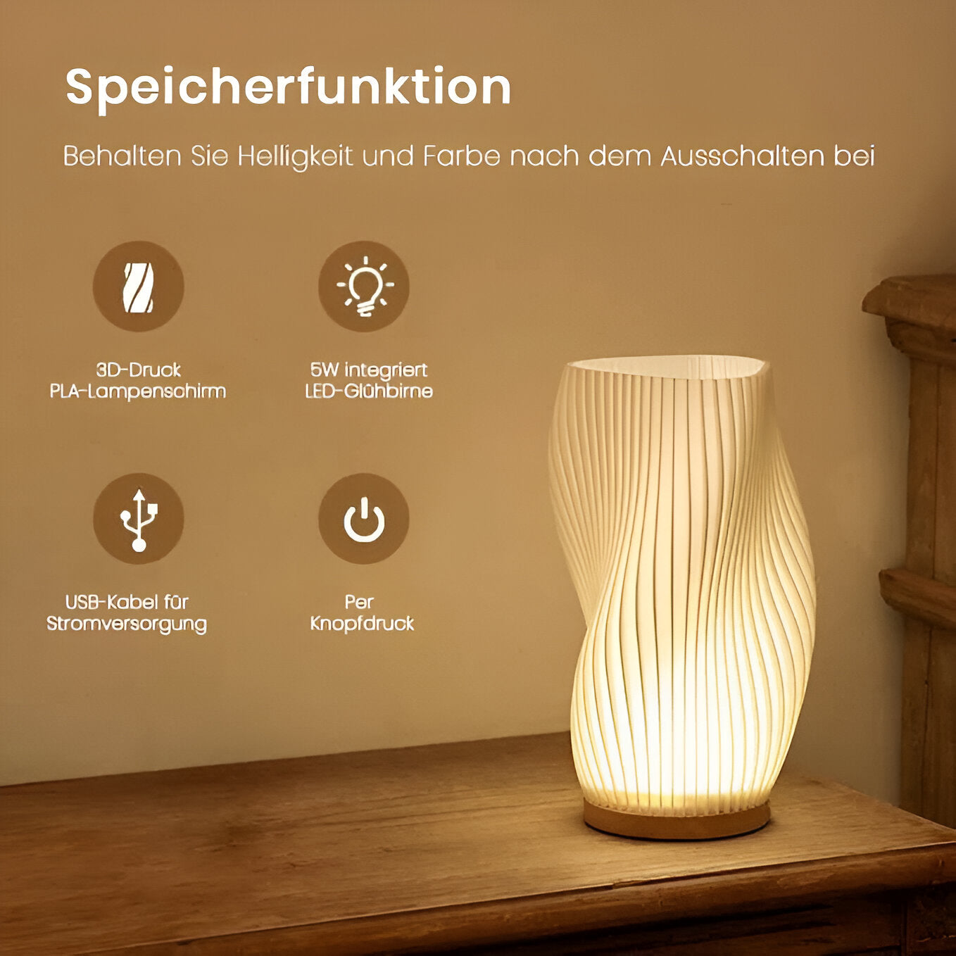 Vivolux | DreamWave - Moderne cremefarbene 3D-Wellenlampe mit elegantem Metallsockel