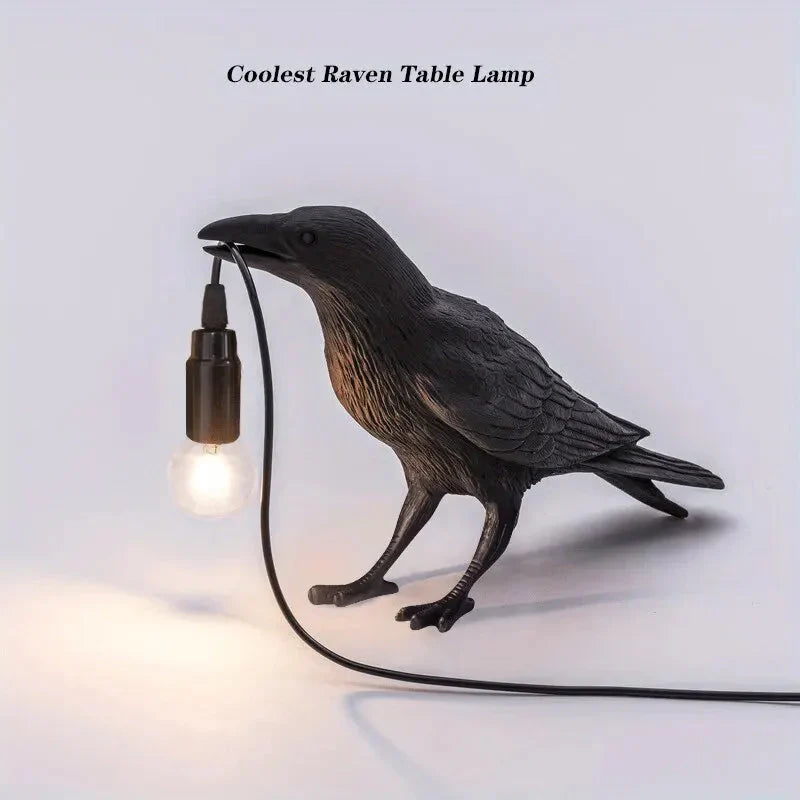 Vivolux | E14-Birne mit Stecker Gotische Rabenlampe Vintage Harz Vogel Lampe für Nachttisch, Büro, Wohnzimmer Bauernhaus Art Deco Stil