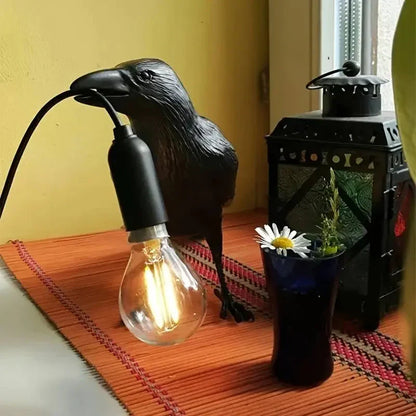 Vivolux | E14-Birne mit Stecker Gotische Rabenlampe Vintage Harz Vogel Lampe für Nachttisch, Büro, Wohnzimmer Bauernhaus Art Deco Stil