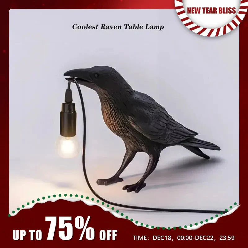 Vivolux | E14-Birne mit Stecker Gotische Rabenlampe Vintage Harz Vogel Lampe für Nachttisch, Büro, Wohnzimmer Bauernhaus Art Deco Stil